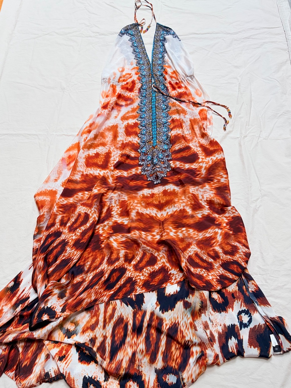 Stunning Beaded Bejewelled Bohemian Nacisa Lang High-Low Halter Dress